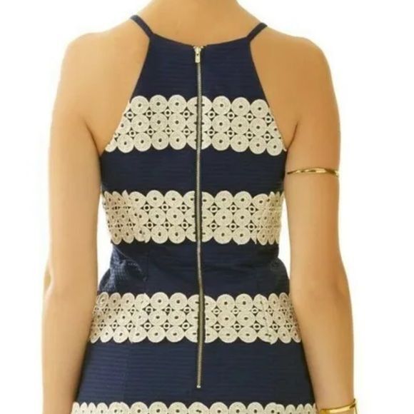 NWT Lilly Pulitzer Annabelle True Navy Gold Lace Stripe Shift Dress Size 00 - Picture 16 of 16